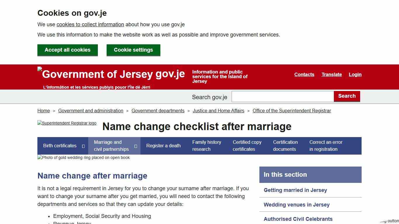 Name change checklist after marriage in Jersey